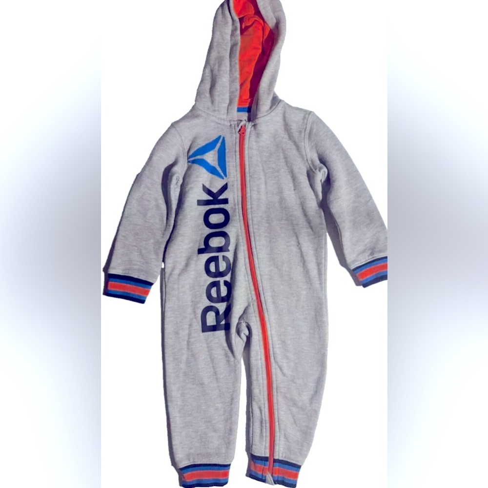 Reebok Infant Boys Grey/Orange/Blue Hooded Romper